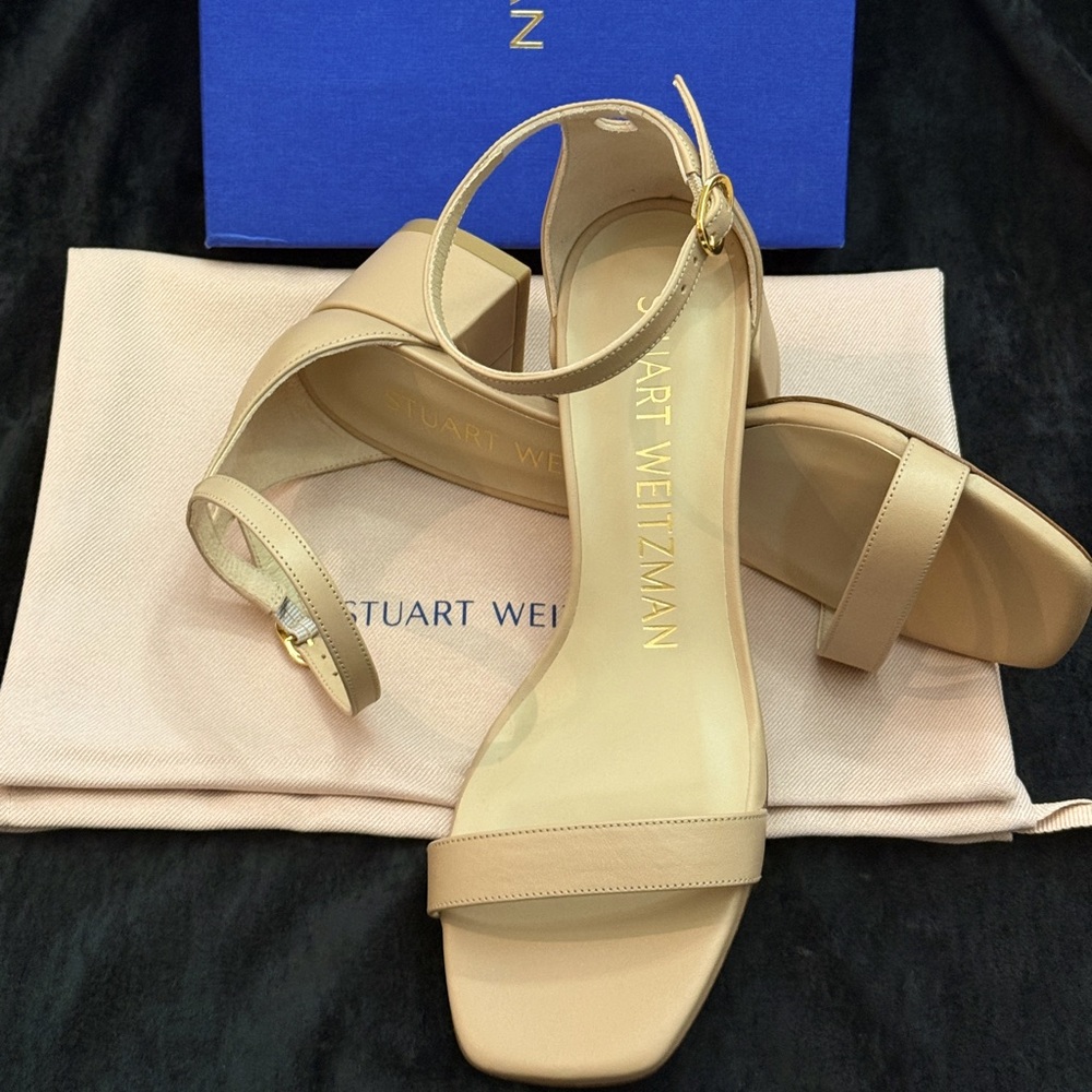 Stuart Weitzman Nude Block Heel Ankle Strap Sandals - Picture 4 of 4